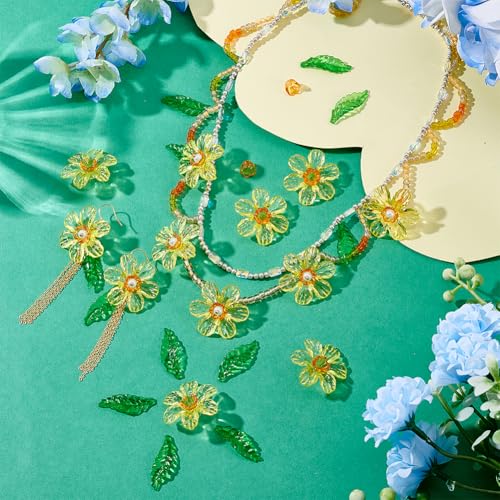 Capuchons de perles acrylique vert feuille transparent pour boucles d'oreilles - 2