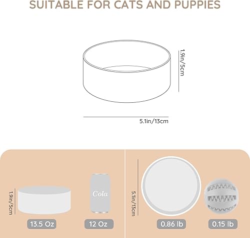 Miniatura 2 de SPUNKYJUNKY Cuenco de cerámica de 13.5 onzas para perros y gatos, moderno y lindo cuenco de agua con peso para repuesto blanco (paquete de 1)