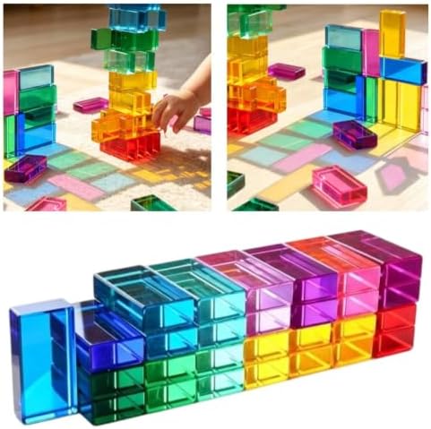 JunZheHub 30 Pieces Translucent Rainbow Blocks Building Blocks Stacking Blocks Acrylic Strip Blocks Sensory Toys with Effect Suitable for - 3