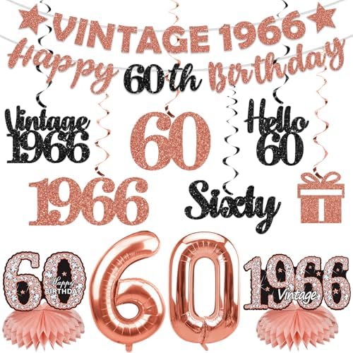 Yatufom 60th Birthday Decorations for Women, Rose Gold Vintage 19...