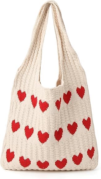 qutipek Cute Tote Bag For Women - Heart Pattern Beach Bags For Women Stylish For Office, Travel, Shopping - Women Tote Bags Handmade Crochet Bag For Girls - Pink-picture-29