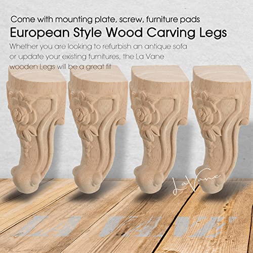La Vane L:1207017-01-10CM/P43 4 Inch / 10Cm Wooden Furniture Legs, Set Of 4 European Style Solid Wood Carving Furniture Replacement Feet Decoration thumb #1