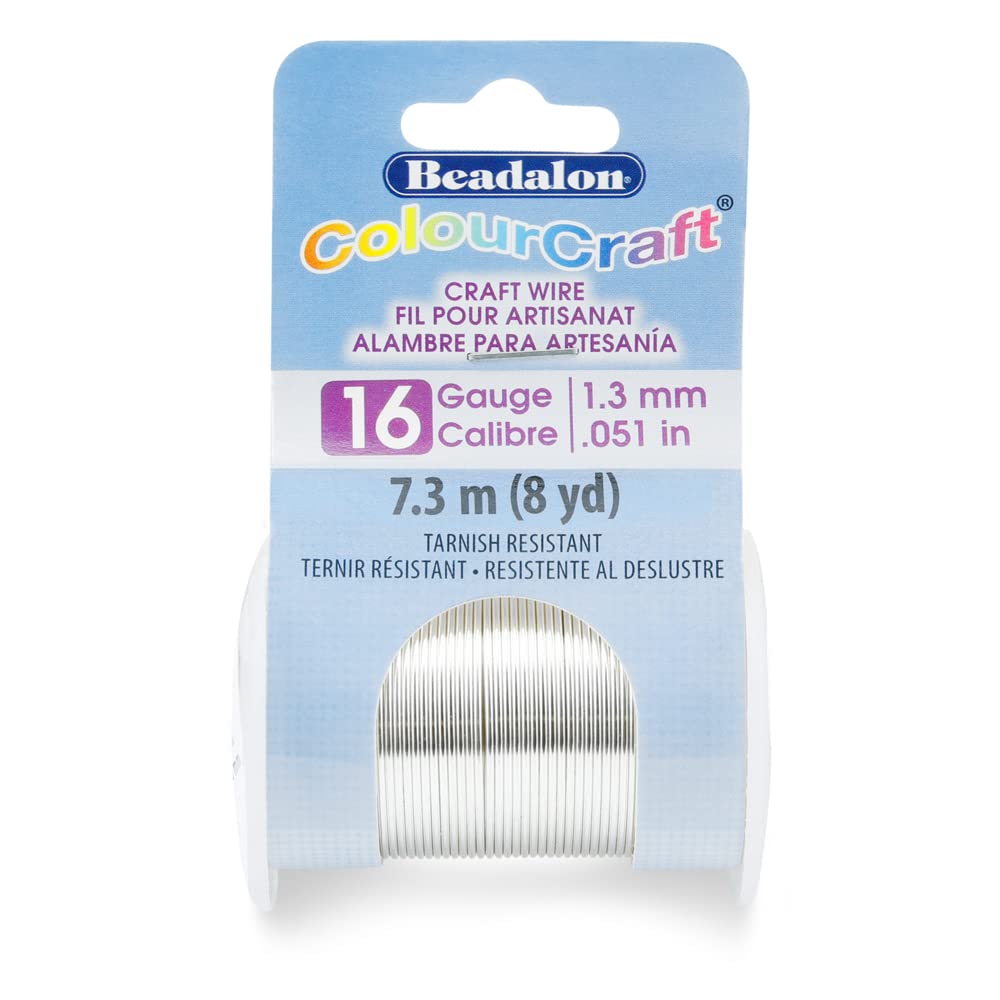 Beadalon ColourCraft Wire, 16 Gauge / 1.30 mm, Tarnish Resistant Silver Plated, 7.3 m, / 8 yd Spool