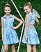 JiAmy Girls Tennis Dress V Neck Sleeveless Golf Polo Dresses Kids Fashion Back Cutout Pleated Dress Blue Tie Dye 11-12 Y