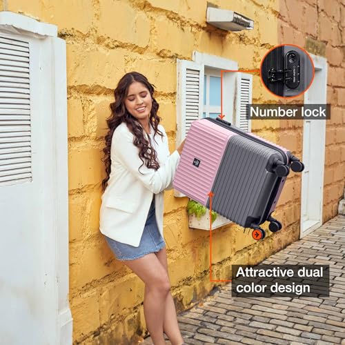 Image of Nasher Miles Istanbul Hard-Sided ABS and PC Cabin Luggage 20 inch | 55cm | 8 Wheels Small Trolley Bag for Travel | Suitcase (Pink Grey)