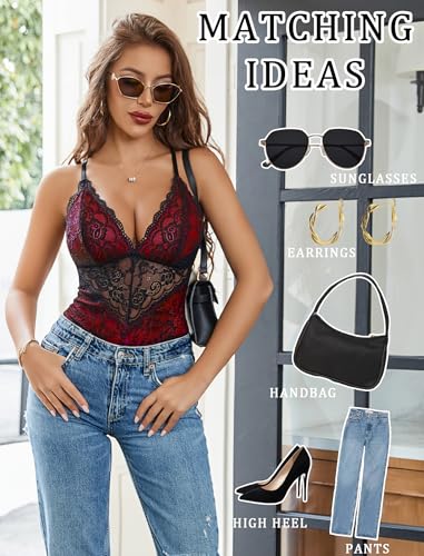 Avidlove Lingerie for Women One Piece Snap Crotch Teddy Bodysuit Contrast Lace Mini Babydoll2