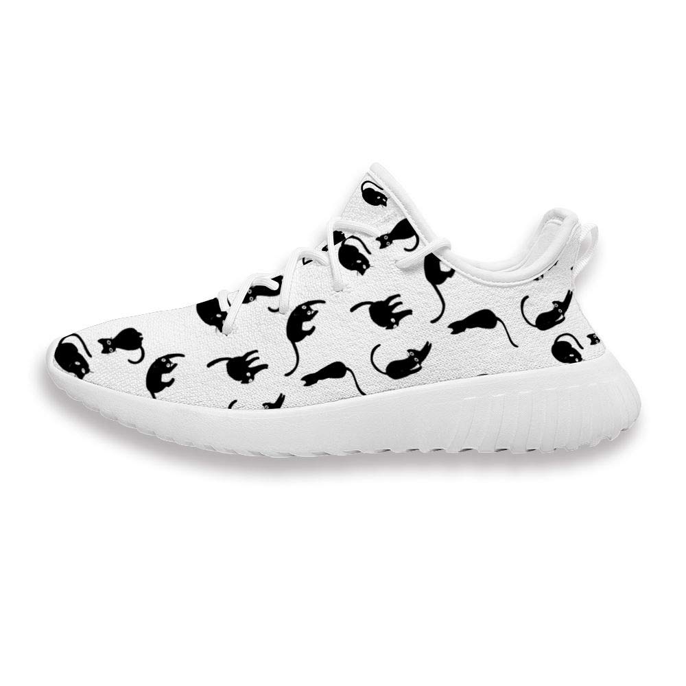 Funny Printing Black Cat Monochrome Lace Up Shoes Classic Lightweight Breathable Running Sneakers for Men