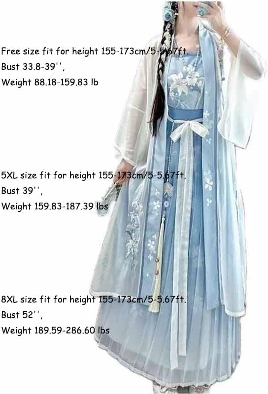 Large Size 8XL Chinese Hanfu Women Traditional Cosplay Costume Song Dynasty Summer Blue Hanfu 3pcs Suit 2