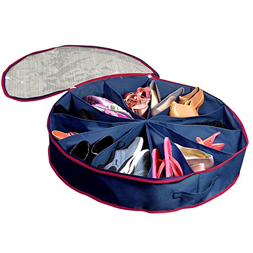 Runde Schuhtasche, Multifunktionale Schuhtasche, 12 Gitter Schuhaufbewahrungstasche, Atmungsaktiver Vliesstoff, Staubdicht, Platzsparend, für Make-up Badekleidung, 75 x 16 cm, Marineblau Cover