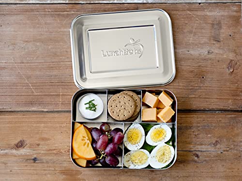 Lunchbots Large Cinco Stainless Steel Lunch Container - Five Section Design Holds A Variety Of Foods - Metal Bento Box For Kids Or Adults - Dishwasher Safe - Stainless Lid - All Stainless #TOP5