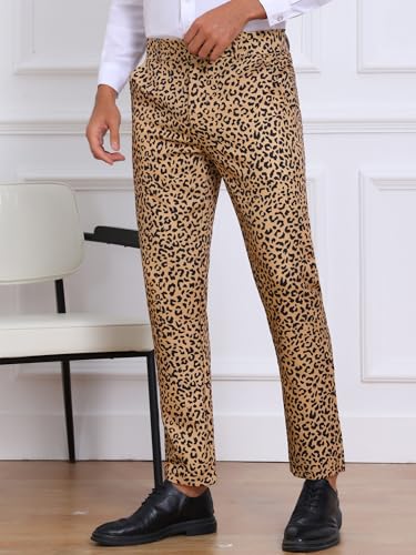 Lars Amadeus Leopard Pattern Pants for Men's Formal Night Out Animal Print Dress Pants2