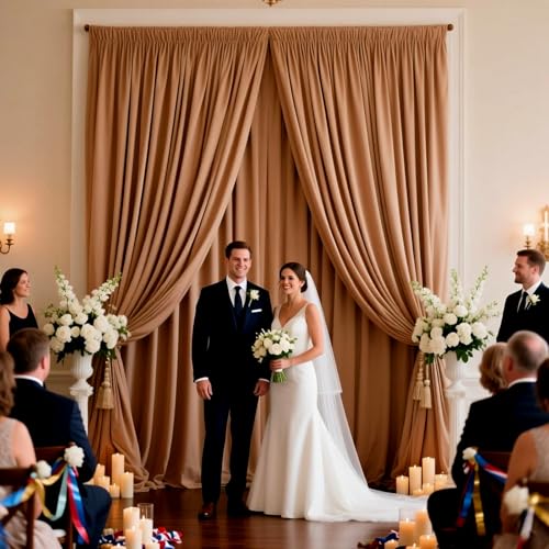 Image of 2 Panels Brown Backdrop Curtain, 10 x 10 Feet Polyester Background Curtains for Parties, Weddings, Baby Showers, Halloween, Christmas, Birthday Party Photoshoot Backdrop Curtains Decorations
