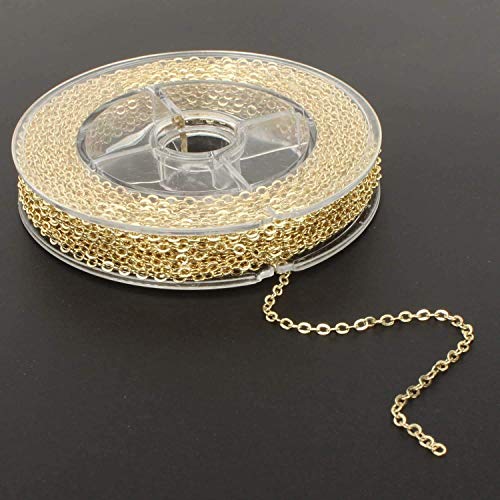 ALEXCRAFT 33 Feet 2MM 14K Gold Plated Cable Link Chain Rolls for Jewelry Making with Lobster Clasps and Jump Rings (Tarnish-Resistant)
