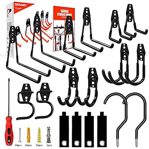 Aoocan 19 Pack Garage Hooks,Steel Garage Storage Utility Double Hooks,Heavy Duty Double Utility Garage Organizer,Steel Wall Mount Hooks for Ladder, Power Tools, Bikes, Bulk Items… Cover