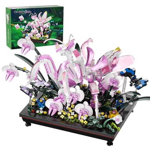 Orchid Praying Mantis Flowers Bonsai Building Set, Compatible with Lego Insects Nature Inspired STEM Kit for Adults, Stunning Desk Decor for Home/Office, for Boys Girls Aged 8-16+ 1077PCS