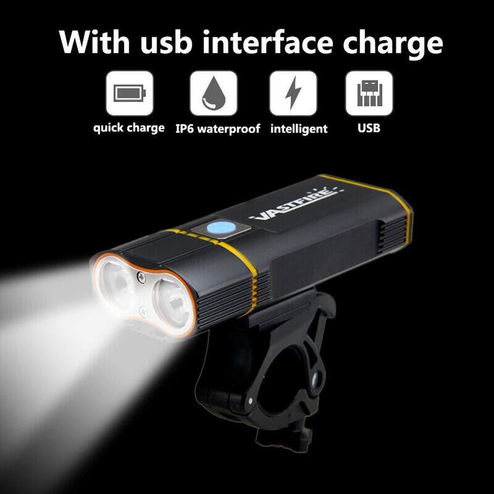 SANWAN Lot de 2 phares avant de vélo étanches rechargeables par USB 6000 lm