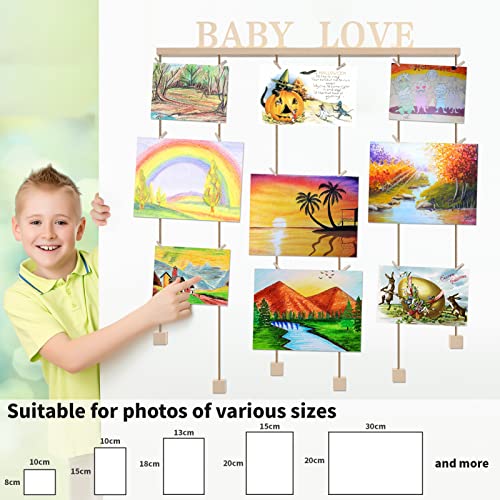 Uping Cadre Photo Pele Mele Mural Porte Photo Mural en Bois Cadre Multi Photo Decoration Maison avec Photo Pince et 4 Lettres en Bois- Family Friend Love Baby – Image 3