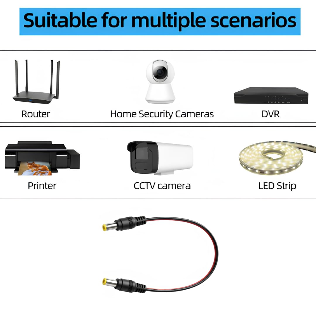 WIRESLAB 5 pcs DC Power Plug 5.5mm x 2.5mm Male Plug to 5.5mm x 2.5mm Male Adapter Connector Cable Cord 60cm 18AWG for LED Strip, Surveillance Camera,CCTV Security Camera,LED Display,IP DVR,Router — Amazon image 4