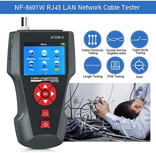 KOLSOL Network Cable Tester, AT226-C LAN Network Cable Tester for RJ45, RJ11, BNC, PING/POE 8 Identifier Telephone Wire Tracker NF-8601W