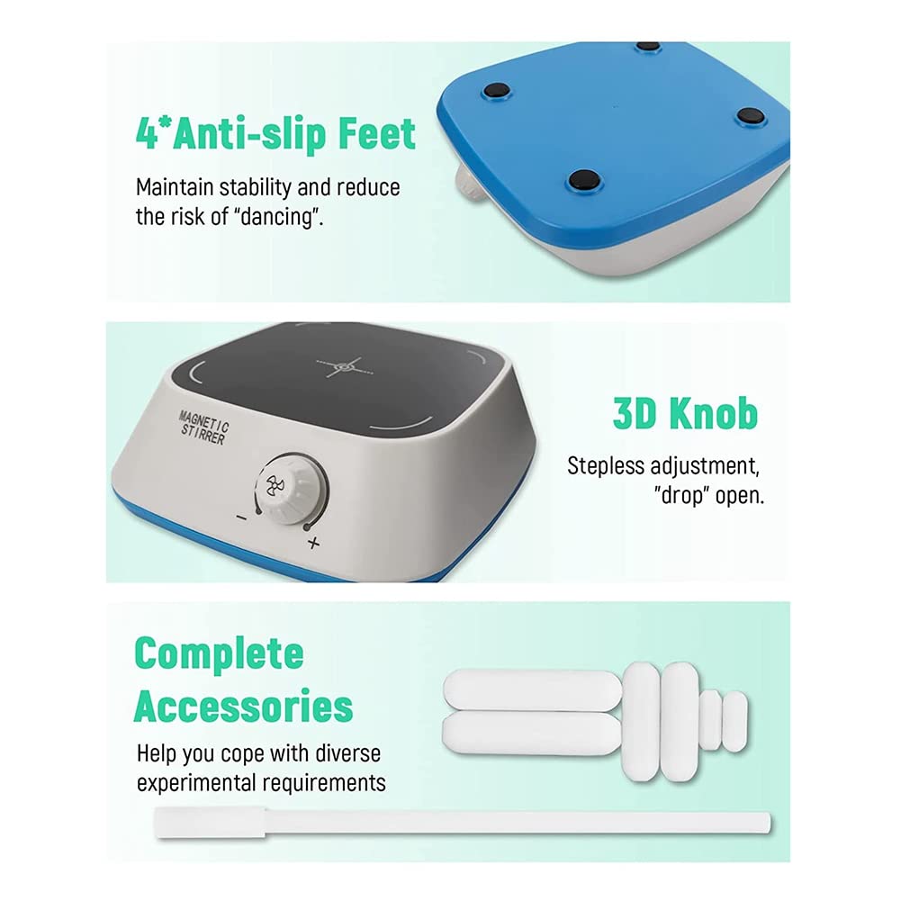 Pasuihcay 4 Inch Magnetic Stirrer with 6PCS Stir Bar Set and Stir Bar Retriever, Suitable for Scientific Research and Home Brewing, White