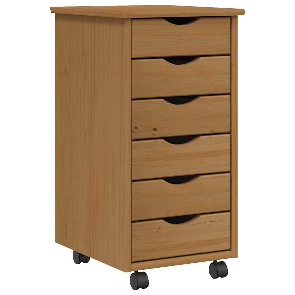 vidaXL Rolling Cabinet - 6 Drawers - Moss - Honey Brown - Solid Pine Wood