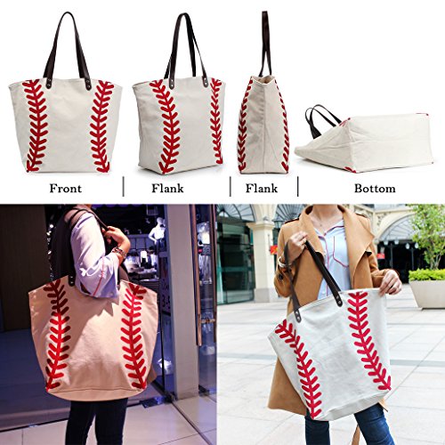 Bolso de lona blanco estilo béisbol para mujer miniatura 7