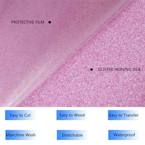 Image of HTVVETUR Glitter Lilac Heat Transfer Vinyl, Glow in The Dark Light Purple HTV Vinyl Roll 12 inch x 9ft, Easy to Cut & Weed for Heat Press DIY Craft