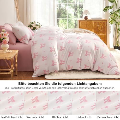 Tospass Mädchen Bettwäsche 155x220 Rosa Beige Herz Schleifen Bettwäsche Set – Ansicht 3