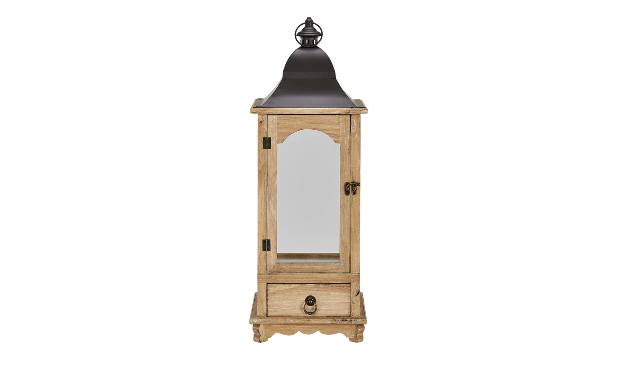 KHG Laterne cm in aus Holz, mit Schubfach, Kerzenständer, Kerzenhalter, Outdoor und Indoor, Deko, für Wohnzimmer, Balkon, Terrasse, Garten usw., Farbe:Natur-holzfarben, Kerzen-Sets:Single 68 cm