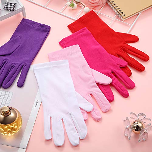 Women Short Satin,Child Adult Gloves Wedding Party Wrist Length Gown Opera Gloves-Dark Pink4