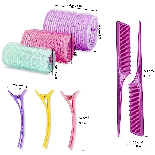 UniEcom 38 PCS Self Grip Hair Rollers with Clips, Heatless Velcro Rollers for Hair Volume 3 Sizes 44mm, 30mm, 20mm with 12Clips, 2Combs & 6Hair Ties, Hair Curlers Rollers for Long, Medium, Short Hair - Image 3