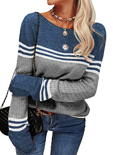 Image of Danedvi Womens Fall Fashion 2026 Sweaters Colorblock Lightweight Striped Crewneck Winter Trendy Pullover Tops