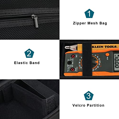 Canboc Carrying Case For Klein Tools 69149P/69355/Mm300/Mm400 Digital Multimeter Electrical Test Kit, Bag Fit Digital Multimeter, Noncontact Voltage Tester, Leads, Other Accessories, Black(Case Only) #TOP3