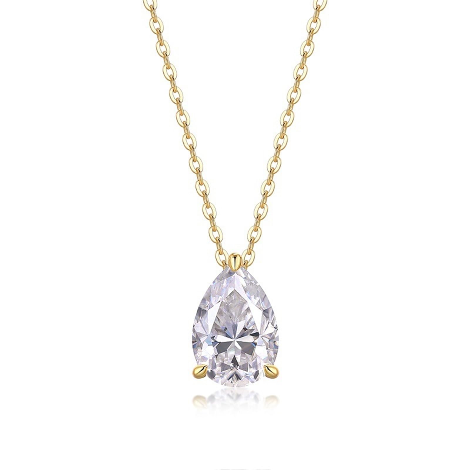 Collar de oro amarillo para mujer, tres lágrimas solitarias, collar ajustable para mujer, moissanita