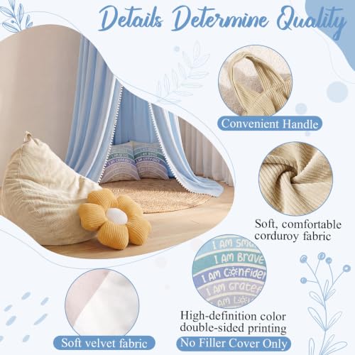 Image of 5 Pcs Reading Nook Set for Kids, Kids Reading Corner Decor with Bean Bag Chair Cover & Throw Pillow Cover(No Filler) Canopy and Flower Pillow for Bedroom Playroom Nursery(Blue)