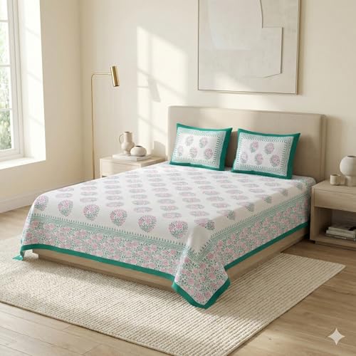 Image of Skin Friendly bedsheet Double Size Bed Cotton bedsheets for Double Size Bed, 1 Double Size bedsheet Cotton with Pillow Cover Set of 2 | 240 TC Soft Bed Sheet Double Size