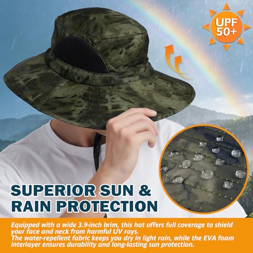 Image of Wide Brim Sun Bucket Hat, Waterproof Boonie Hat for Men & Women | UPF 50+ UV Protection, Adjustable Fit, Chin Strap & Sweatband, Foldable Durable for Fishing Hiking Garden Beach