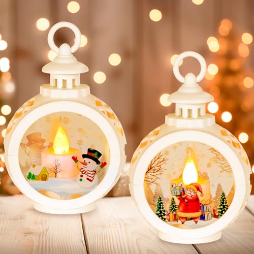 DAOUZL Weihnachtslaterne Led, 2 Stück Vintage Weihnachtsdeko Laterne Weihnachtslaterne mit LED Licht, 13,5cm Weihnachten Deko Beleuchtete Windlicht Weihnachten für Weihnachten Dekoration