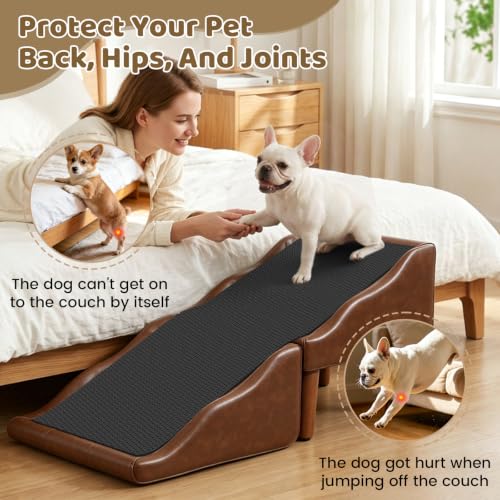 Image of Dog Stairs for Small Dogs 16 inch H, Foldable 2-in-1 Ottoman Dog Ramp for Couch