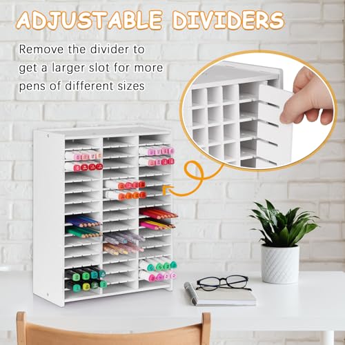 Image of Loghot Marker Storage Organizer Marker Holder 180 Slots Marker Organizer for Desk with Removable Divider Art Marker Rack to Storage Markers Pens Colored Pencils Art Supply (White 180 holes)