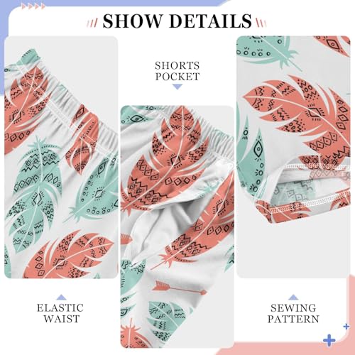 ZZXXB Ethnic Feather Boys Long Pants Soft Trousers Elastic Waist Kids Lounge Bottoms with Pockets S-XL4