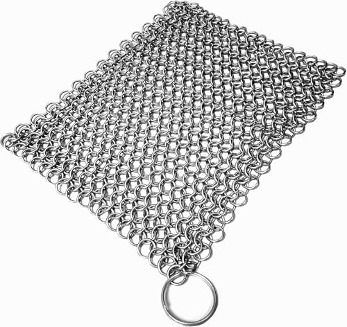 Mythrojan Cast Iron Scrubber 316 Stainless Steel Skillet Cleaner Chainmail Scrubber Chain Mail Scrub with Hanging Ring for Cast Iron Pre-Seasoned Pans (20 X 20cm) Mythrojan Cast Iron Scrubber 316 Stainless Steel Skillet Cleaner Chainmail Scrubber Chain Mail Scrub with Hanging Ring for Cast Iron Pre-Seasoned Pans (20 X 20cm)