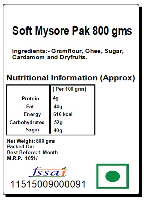 Image of Ghasitaram Gifts Diwali Gifts Diwali Sweets - Soft Mysore Pak, 800g