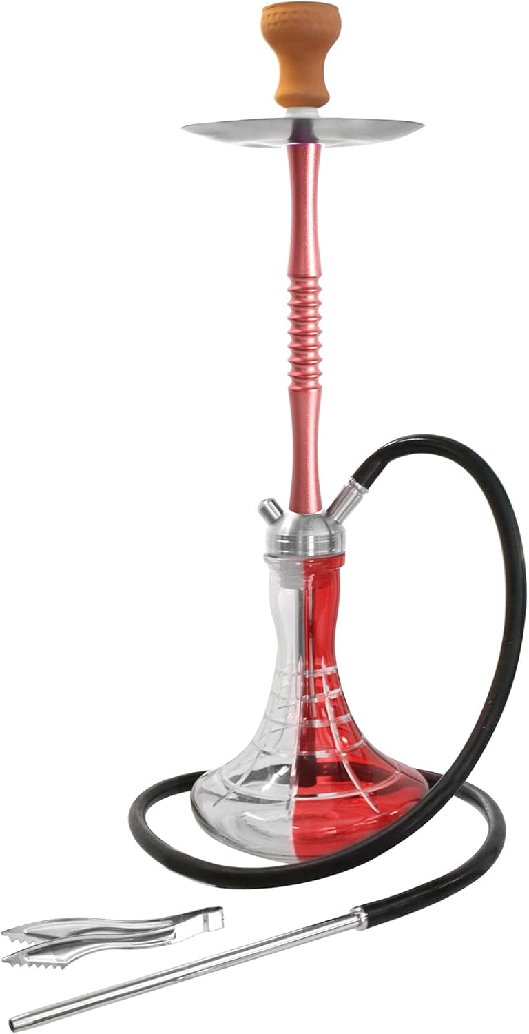 Kaya Shisha INOX Red WSP1 Wega - Cachimba (70 cm, acero inoxidable y recipiente de cristal), color rojo