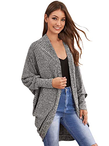 Sweatyrocks Women's Casual Oversized Open Front Dolman Long Sleeve Knit Cardigan Sweater Grey Xs #TOP3