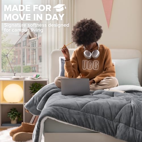 UGG Nita Twin Comforter Set, Fluffy Dorm Bedding, 2-Piece, Seal Grey by UGG - Used condition - Image 2
