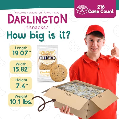 Image of Soft Chocolate Chip Cookies - Bulk Pack of 216, 0.75 oz Each, Individually Wrapped, Chewy & Nut-Free Soft Baked Cookies, Long Shelf Life for On-the-Go Snacks, by Darlington Snacks