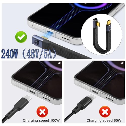 Image of MICROWARE Short USB C to USB C Cable 5inch, 90 Degree Right Angle Type C Cable 240W, Mack-Book, Galaxy S23, External SSD, Docking Station (Middle Angle)