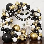 RUBFAC 65pcs Happy New Year 12 Inches Black Gold Confetti Balloons Kit, Metallic Gold and Black White Party Balloons with Ribbons for Birthday, Wedding, Baby Shower, Graduation Decorations - Image 5