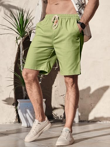 Image of Comdecevis Men's Linen Shorts Casual Elastic Waist Drawstring Summer Beach Vacation Yoga Golf Shorts with Pockets